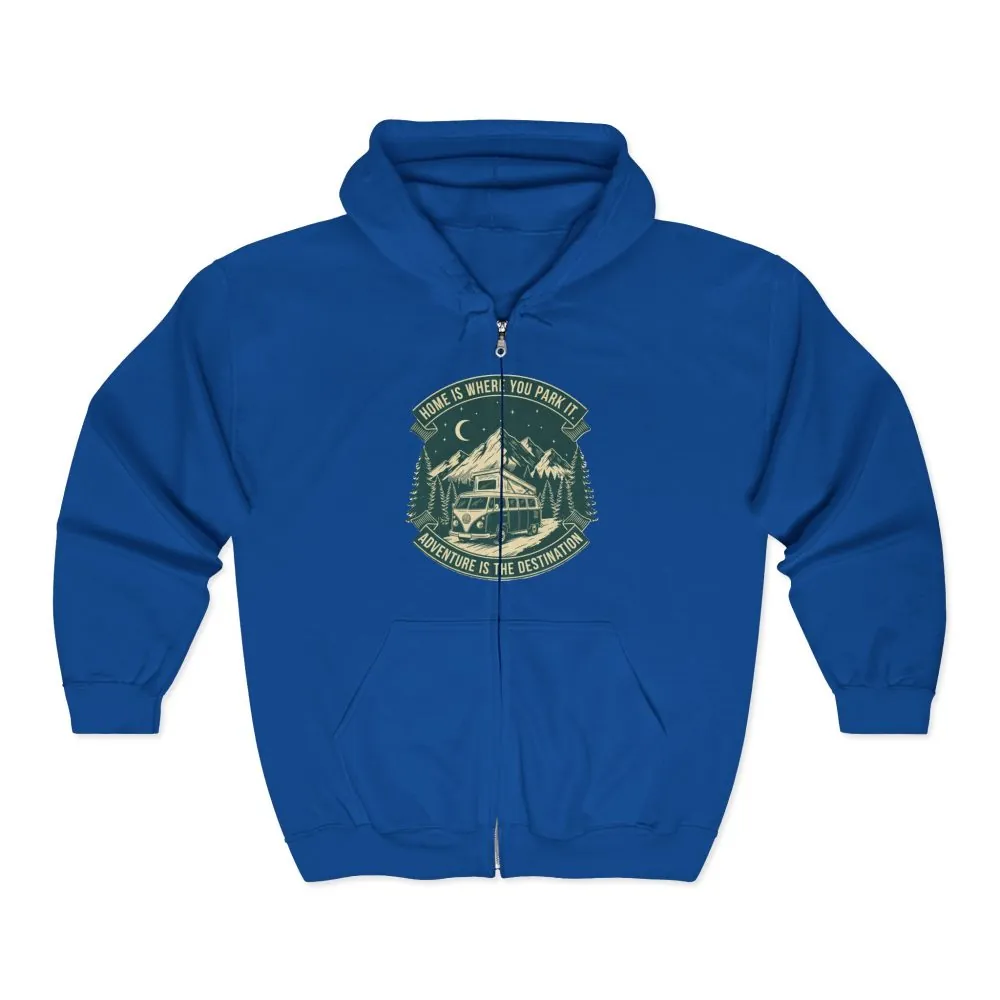 5899433433041567025_2048.jpeg Zip Hoodie — "Home Is Where You Park It-Adventure is the destination"(Only Front Printed) Camper Van Adventure Zip-Up