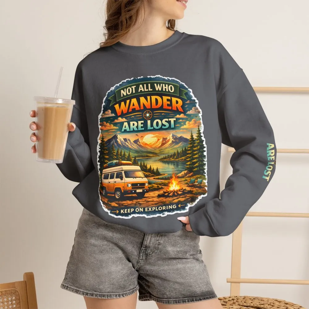 5904916641236039789_2048.jpeg Unisex Heavy Blend™ Crewneck Sweatshirt — "Not All Who Wander Are Lost" Design Scenic-Line