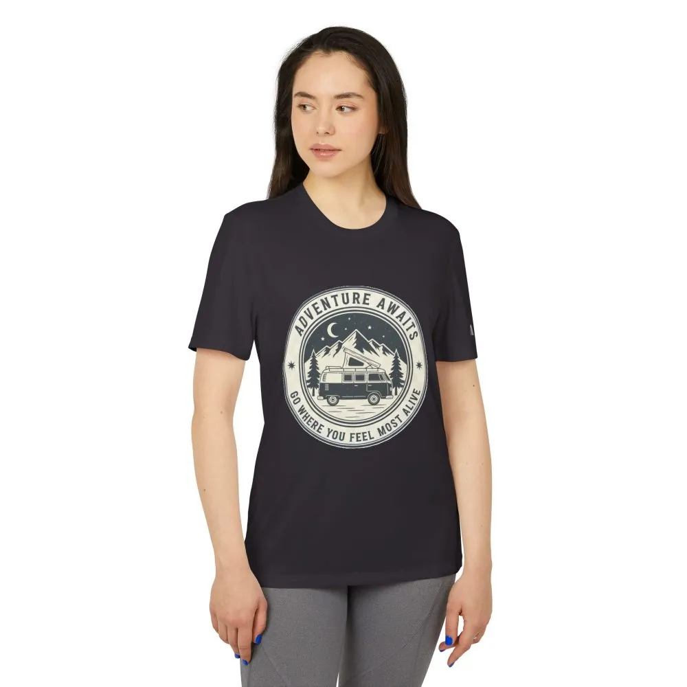 T-Shirt(Adidas) - 'Adventure Awaits-Go Where You Feel Most Alive' (Front + back printed)