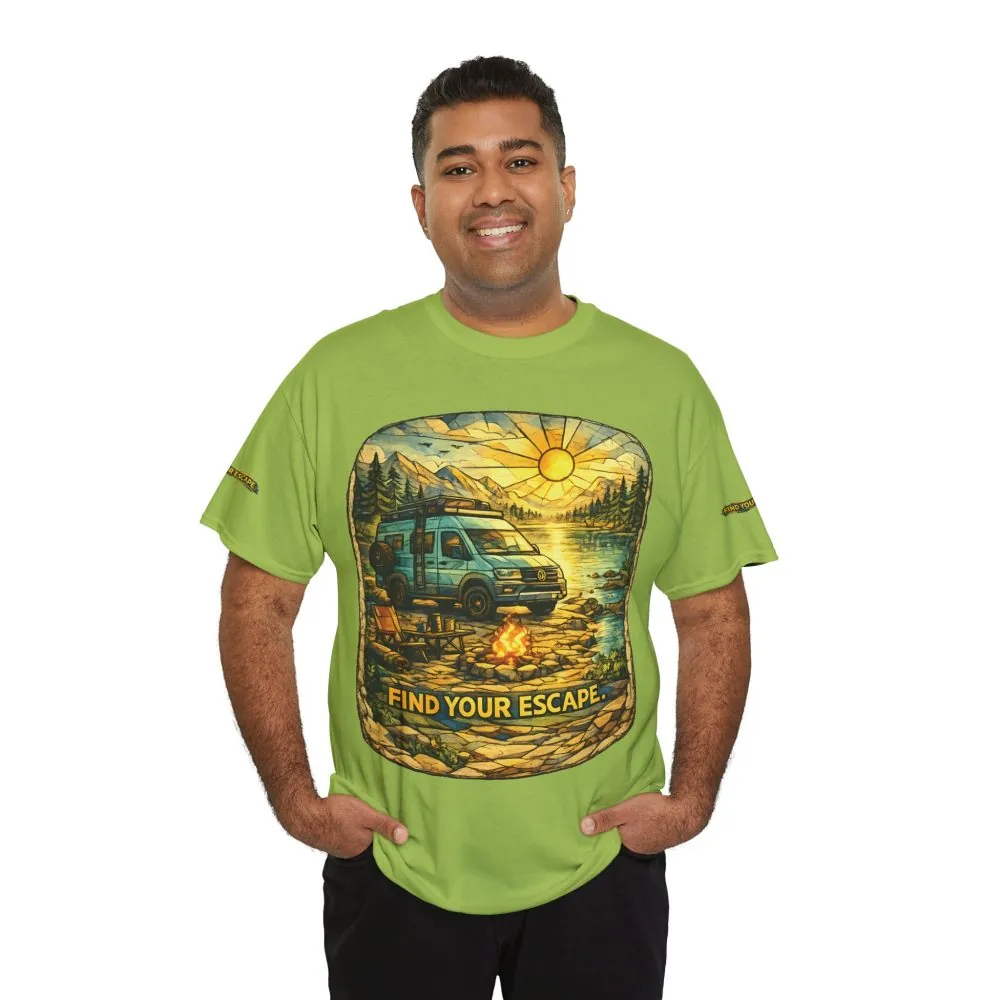 Unisex Heavy Cotton Tee — "Find Your Escape" Design Cubic-Line