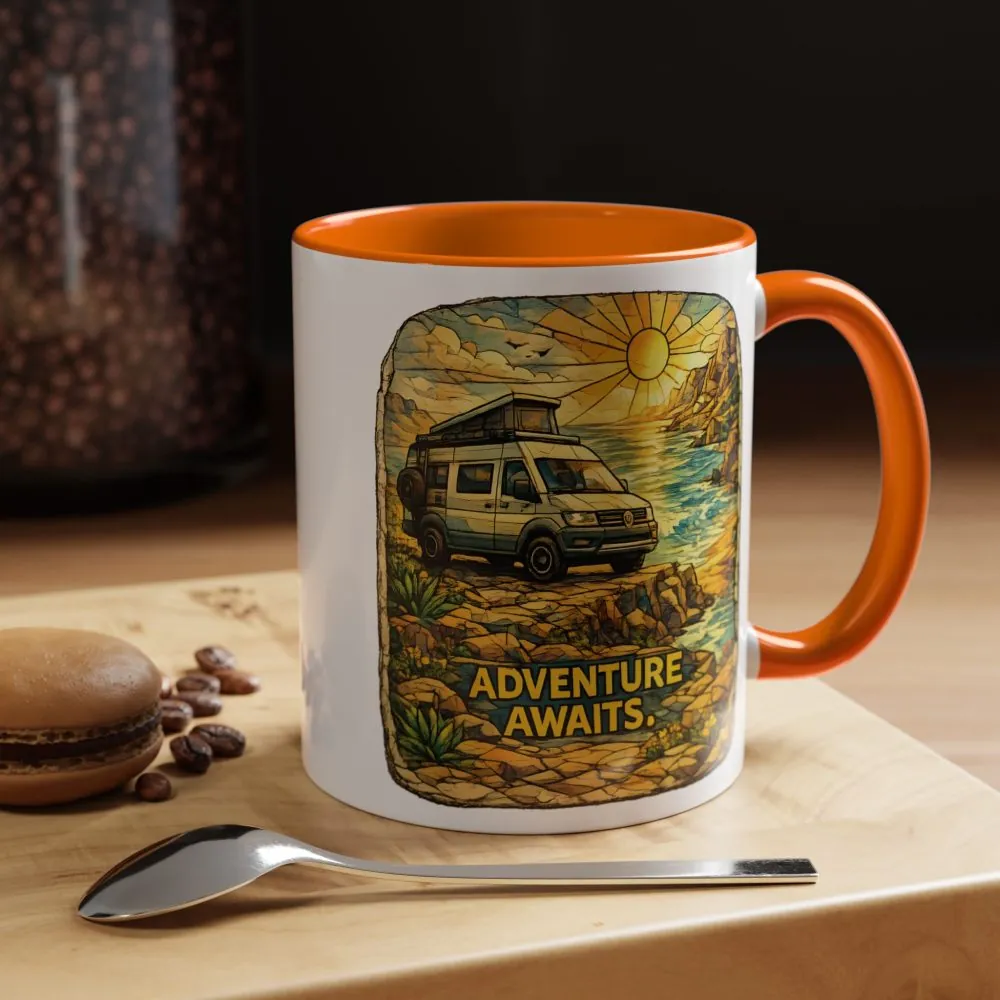 Accent Coffee Mug (11, 15oz) — "Adventure Awaits" Design Cubic-Line