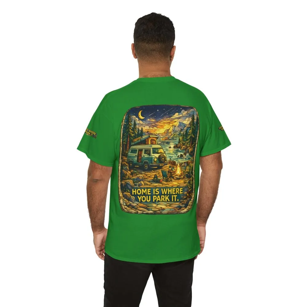 Unisex Heavy Cotton Tee — "Home Is Where You Park It" Design Cubic-Line
