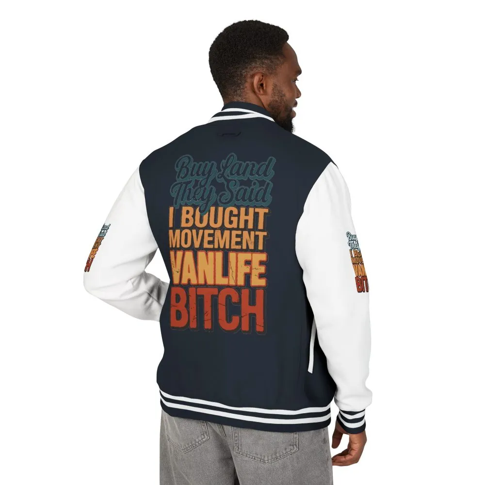 5926162345431722939_2048.jpeg Unisex Heavyweight Letterman Jacket — "Buy Land They Said" Design F**K-Line