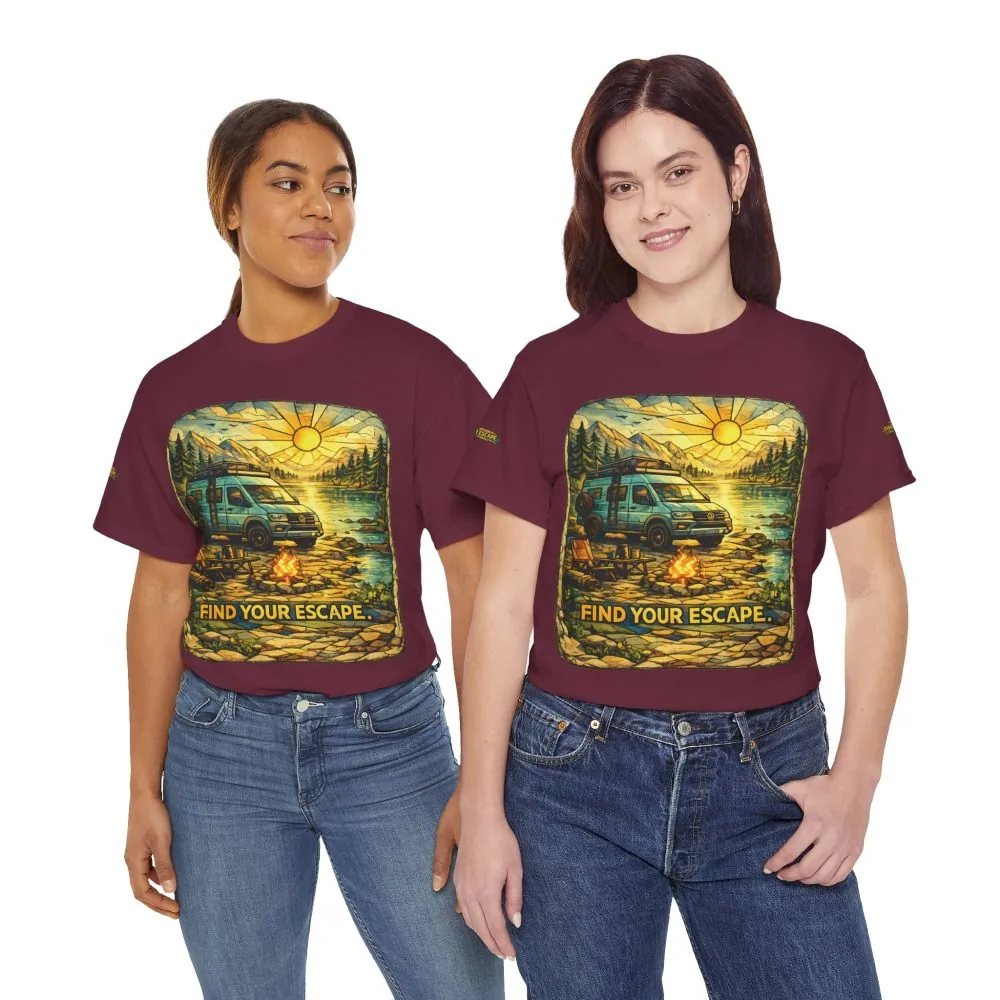 Unisex Heavy Cotton Tee — "Find Your Escape" Design Cubic-Line