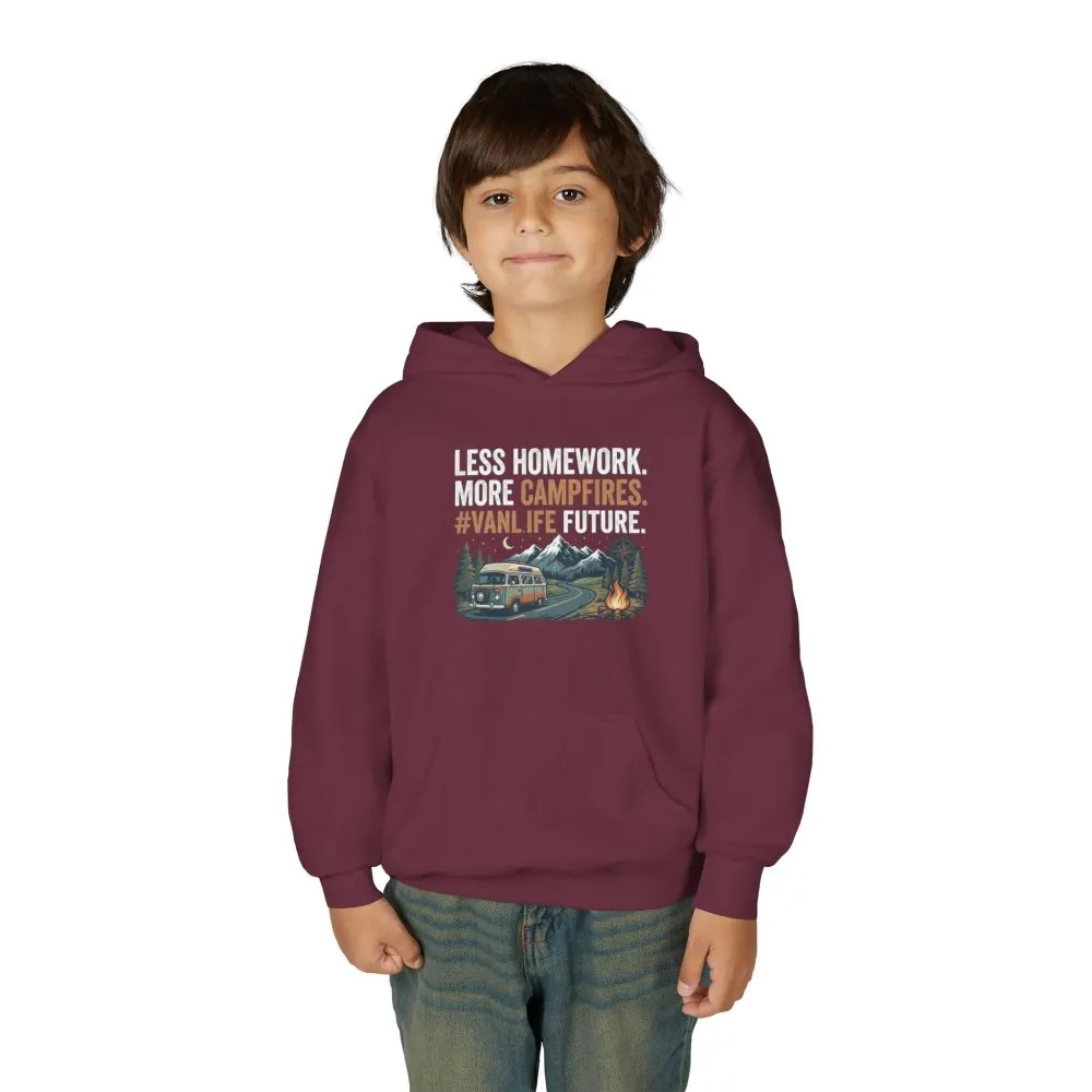 Youth Hoodie(Gildan) – Less Worry, More Campfires #VanLife Adventure Pullover