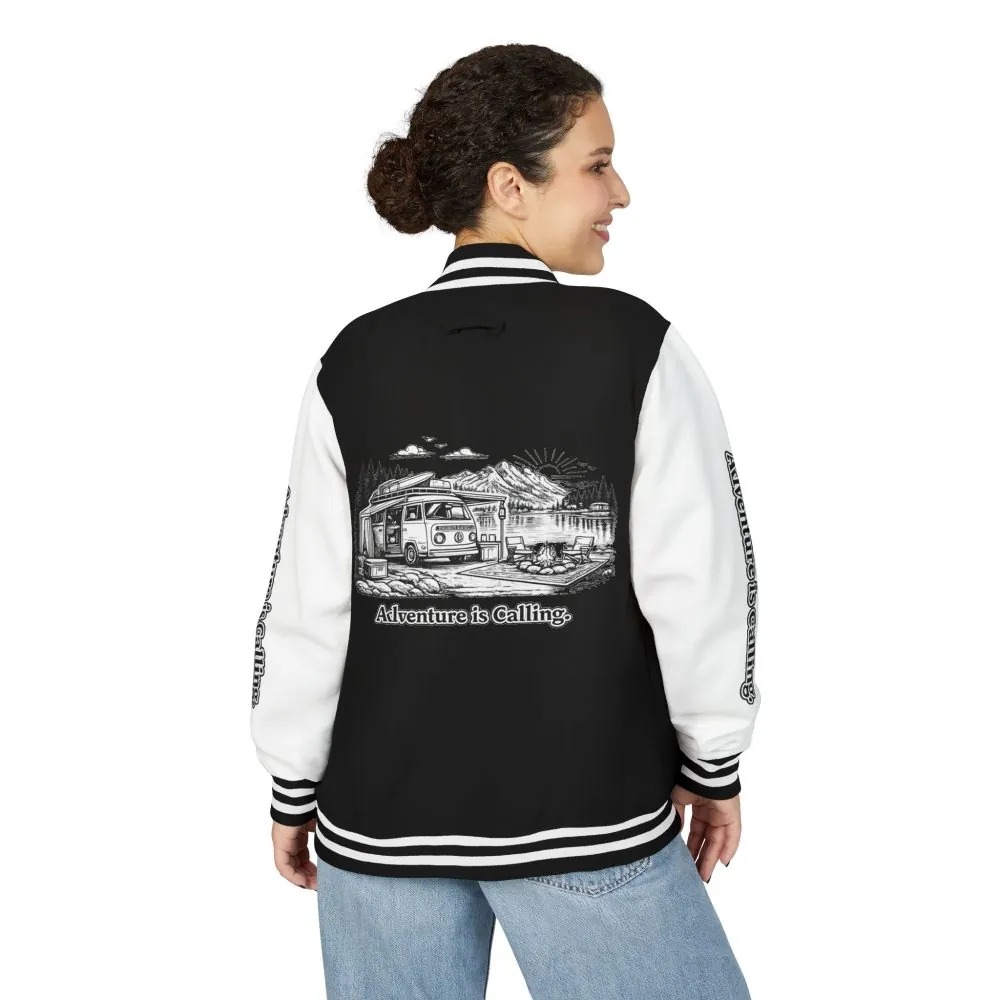 Unisex Heavyweight Letterman Jacket — "Adventure Is Calling" Travel Varsity Coat