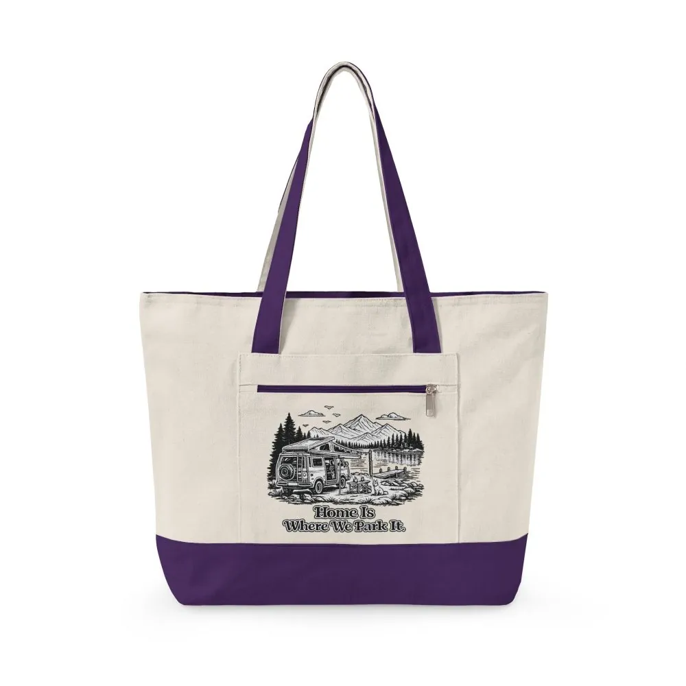 5951773331395362659_2048.jpeg Zippered Canvas Tote — "Home Is Where You Park It" (Design Minimal-Line)