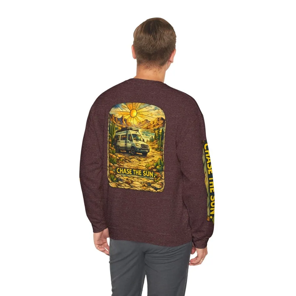 Unisex Heavy Blend™ Crewneck Sweatshirt — "Chase The Sun" Design Cubic-Line
