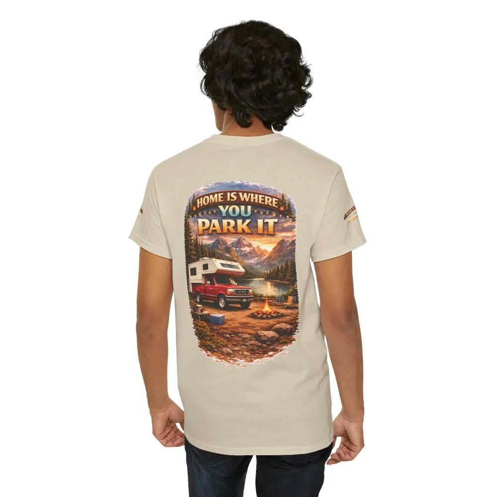 Unisex Heavy Cotton Tee — "Home Is Where You Park It" Design Scenic-Line