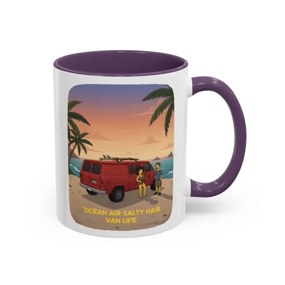 Accent Coffee Mug (11, 15oz) — "Ocean Air Salty Hair Van Life" Design Sitcom-Line