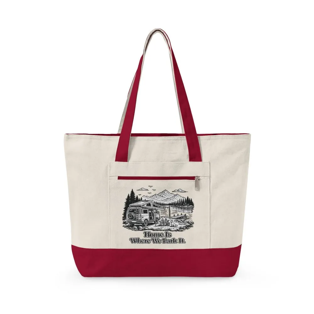 5963540216542266053_2048.jpeg Zippered Canvas Tote — "Home Is Where You Park It" (Design Minimal-Line)