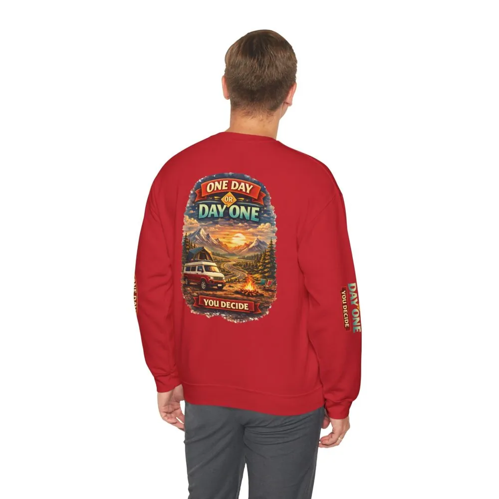 Unisex Heavy Blend™ Crewneck Sweatshirt — "One Day Or Day One" Design Scenic-Line