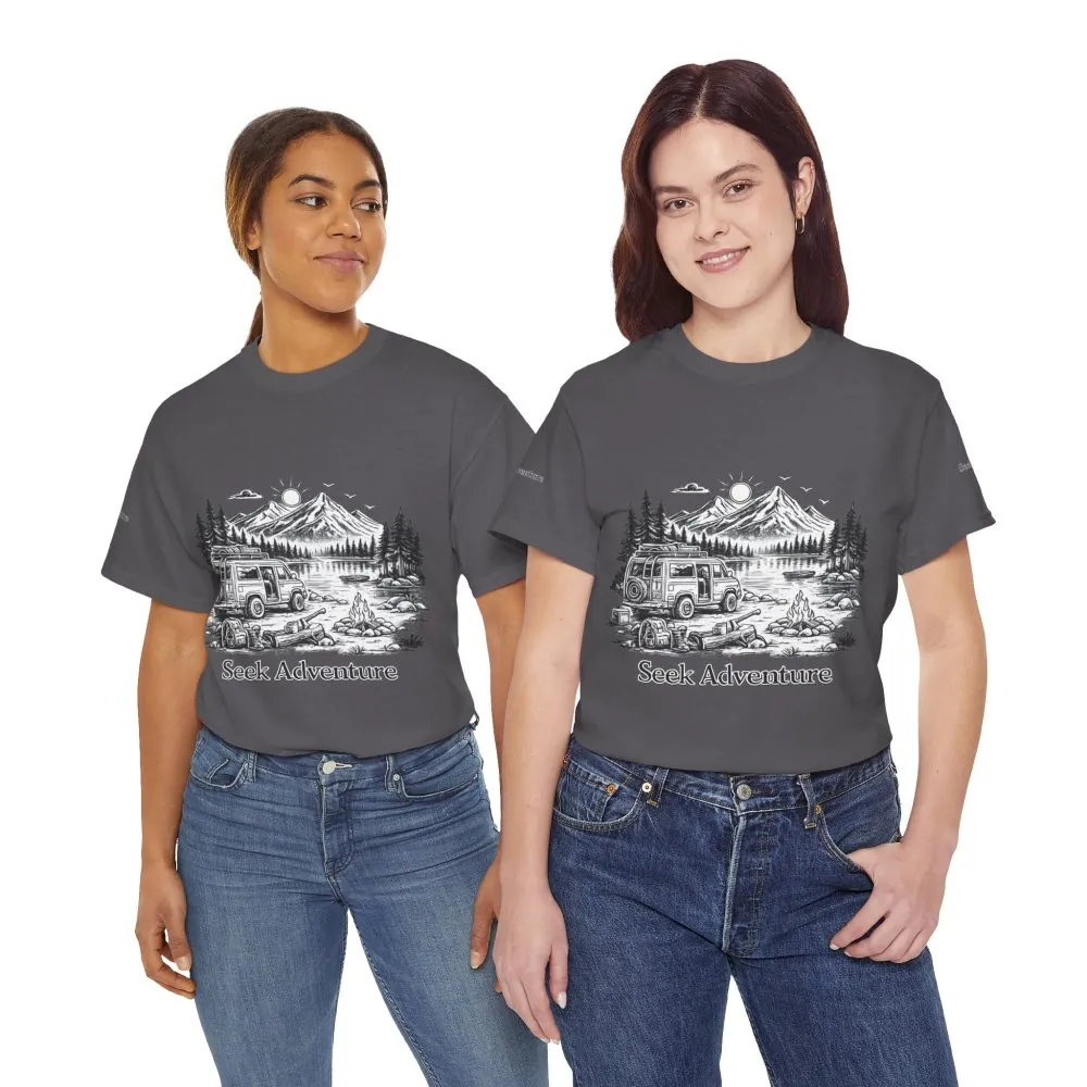 Unisex Heavy Cotton Tee — "Seek Adventure" Design Minimal-Line