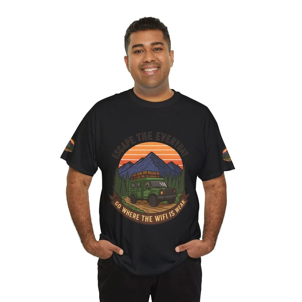 Unisex Heavy Cotton Tee — "Go Where the WiFi Is Weak" Adventure Shirt