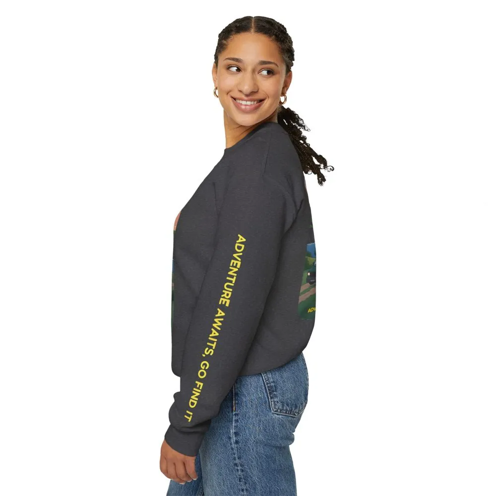 Unisex Heavy Blend™ Crewneck Sweatshirt — "Adventure Awaits-Go Find It"" Design Sitcom-Line