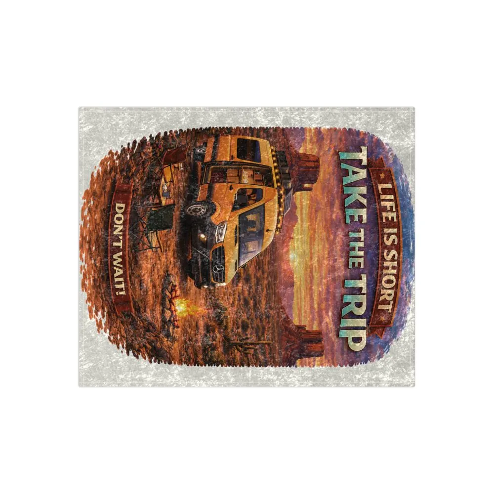 Crushed Velvet Blanket —"Life Is To Short-Take The Trip" Design Scenic-Line (Campervan)