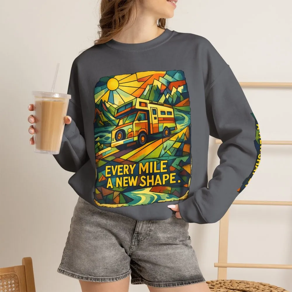 5983264556392966769_2048.jpeg Unisex Heavy Blend™ Crewneck Sweatshirt — "Every Mile A New Shape" Design Cubic-Line