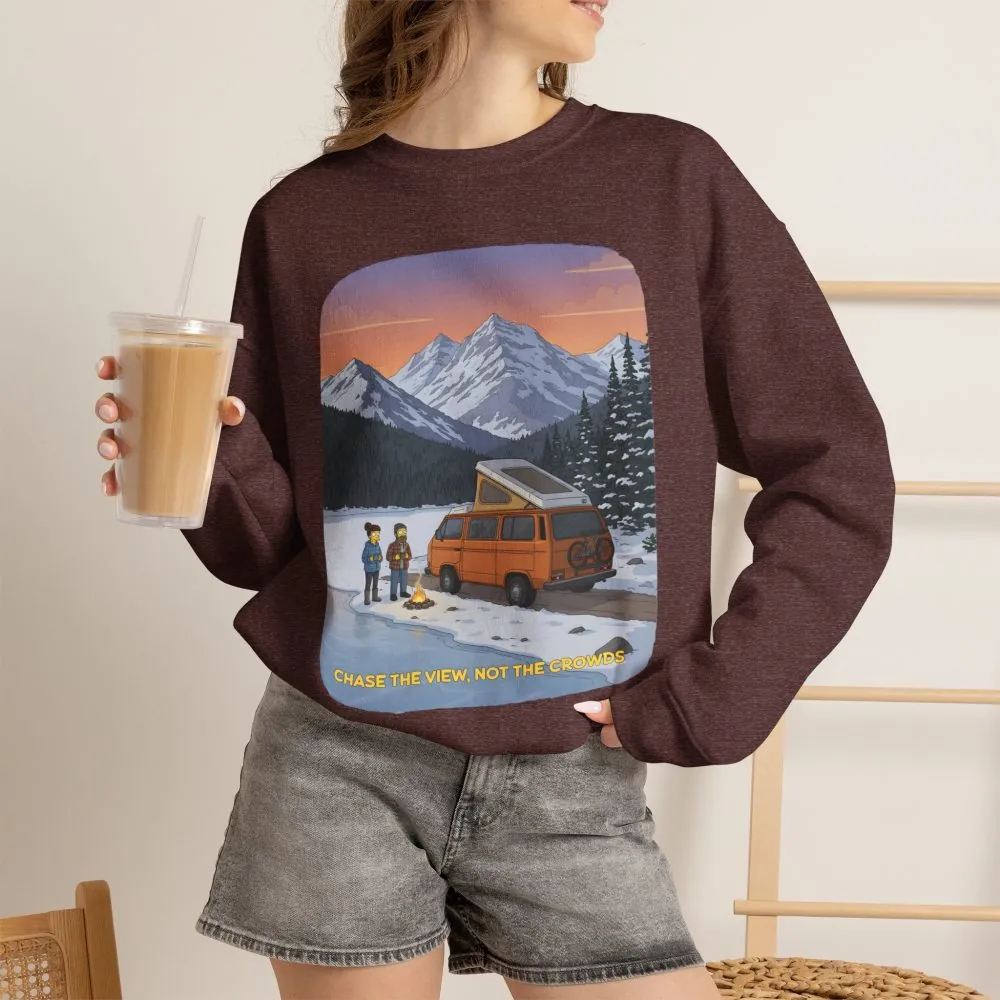 Unisex Heavy Blend™ Crewneck Sweatshirt — "Chase The Views-Not The Crowds"" Design Sitcom-Line