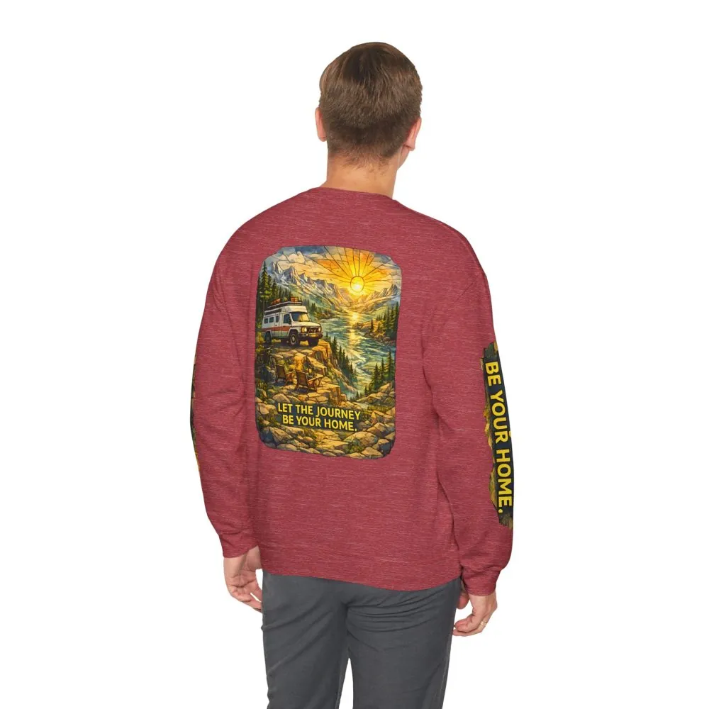 Unisex Heavy Blend™ Crewneck Sweatshirt — "Let The Journey Be Your Home" Design Cubic-Line