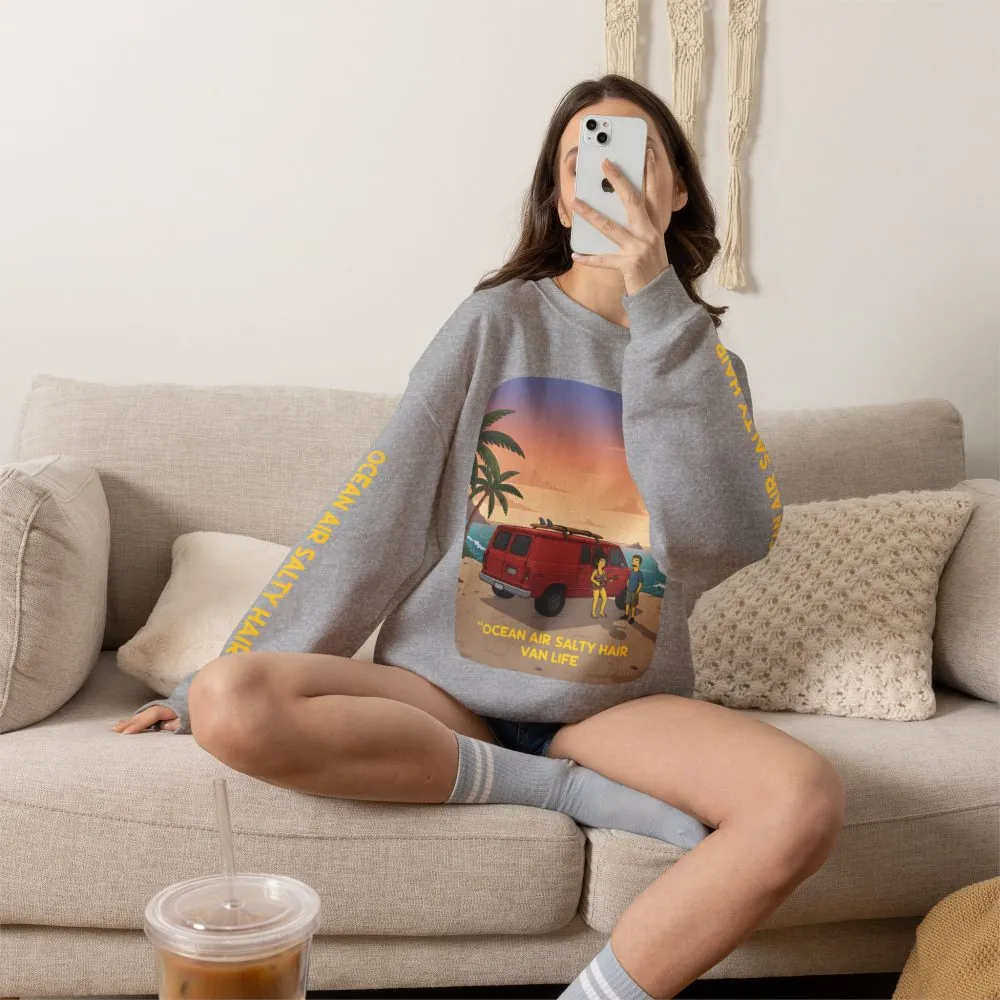 5993333119635296261_2048.jpeg Unisex Heavy Blend™ Crewneck Sweatshirt — "Ocean Air Salty Hair Van Life" Design Sitcom-Line