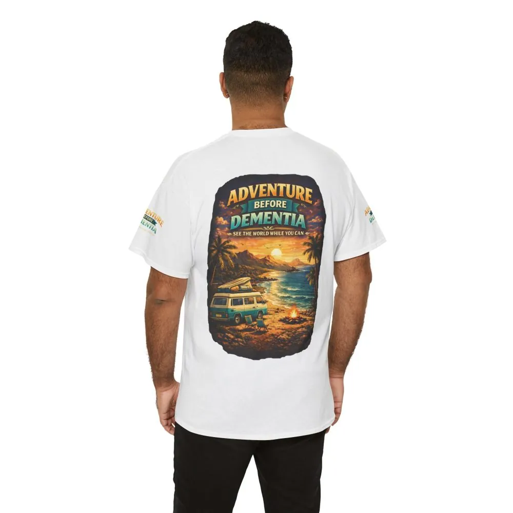 Unisex Heavy Cotton Tee — "Adventure Before Dementia" Design Scenic-Line