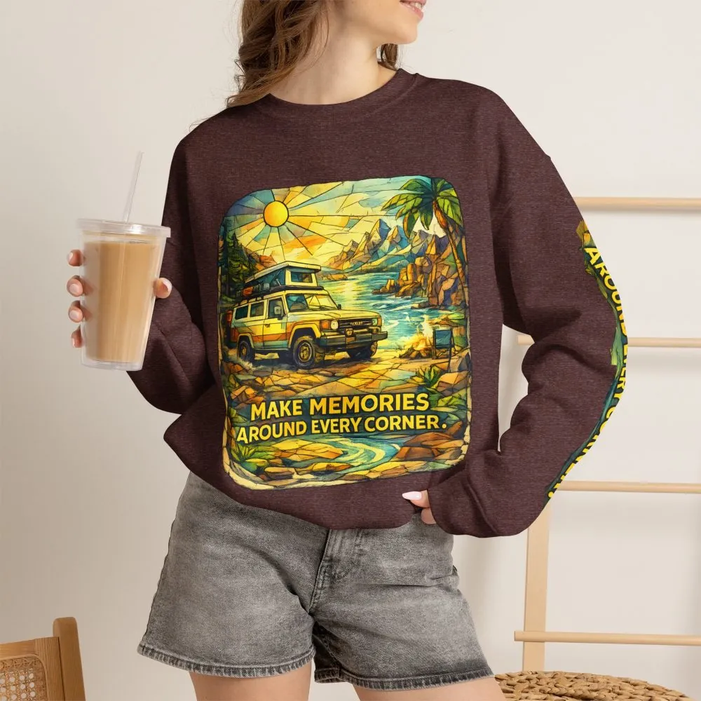 6012587913402034585_2048.jpeg Unisex Heavy Blend™ Crewneck Sweatshirt — "Make Memories Around Every Corner" Design Cubic-Line
