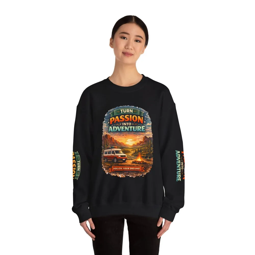 6016790365399697378_2048.jpeg Unisex Heavy Blend™ Crewneck Sweatshirt — "Turn Passion Into Adventure" Design Scenic-Line