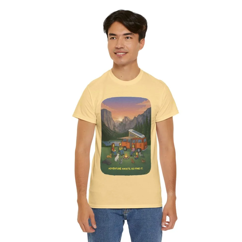 Unisex Heavy Cotton Tee — "Adventure Awaits-Go Find It" Design Sitcom-Line