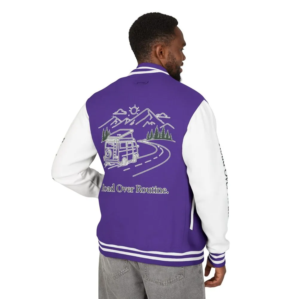 Unisex Heavyweight Letterman Jacket — "Road Over Routine" Travel Varsity Coat