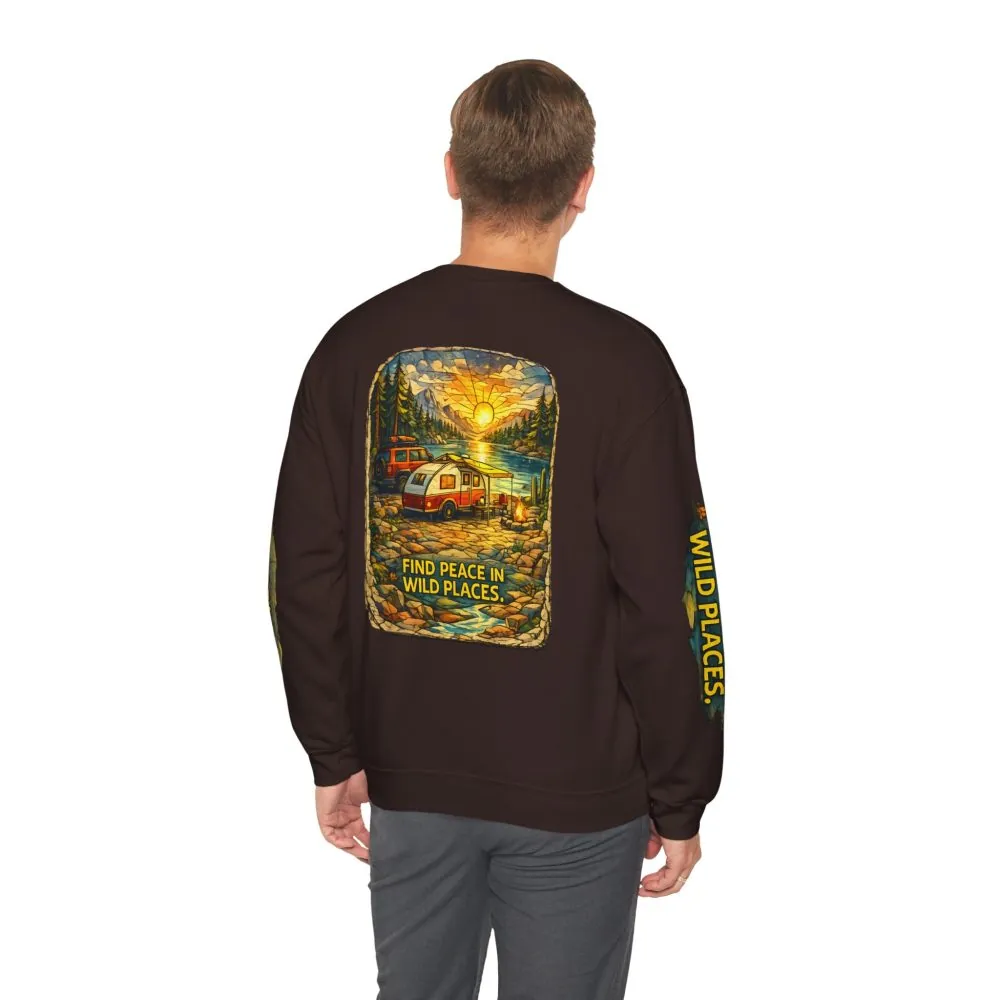Unisex Heavy Blend™ Crewneck Sweatshirt — "Find Peace In Wild Places" Design Cubic-Line