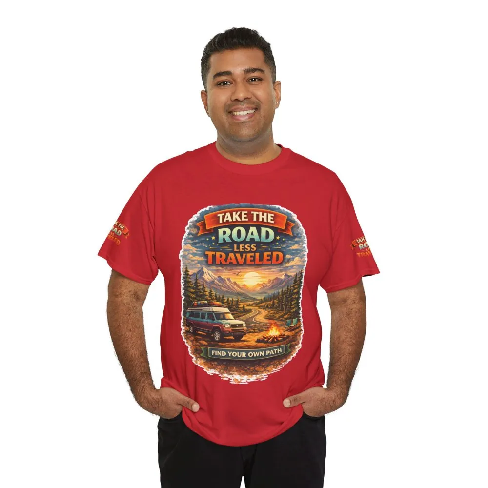 Unisex Heavy Cotton Tee — "Take The Road Less Traveled" Design Scenic-Line