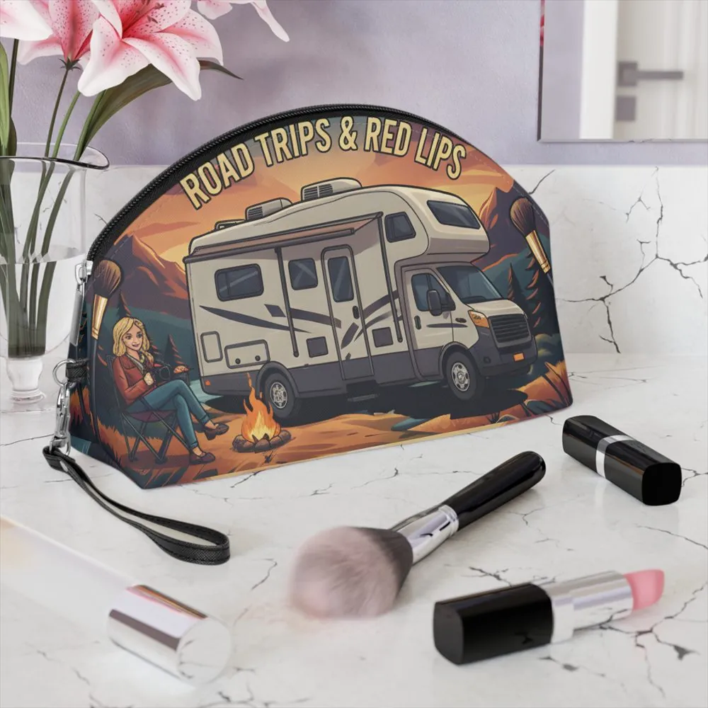 Makeup Bag — "Roads Trips ANd Red Lips" campervan quoted