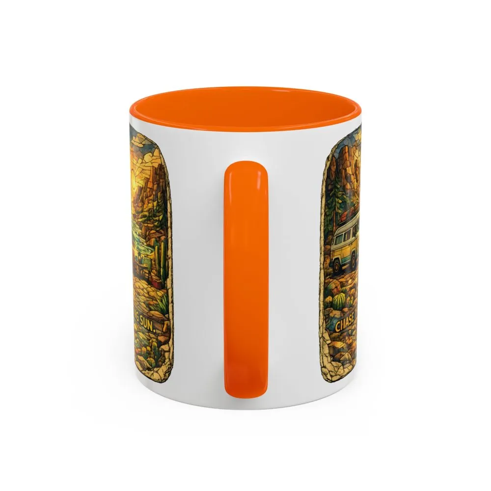 Accent Coffee Mug (11, 15oz) — "Chase The Settings Sun" Design Cubic-Line