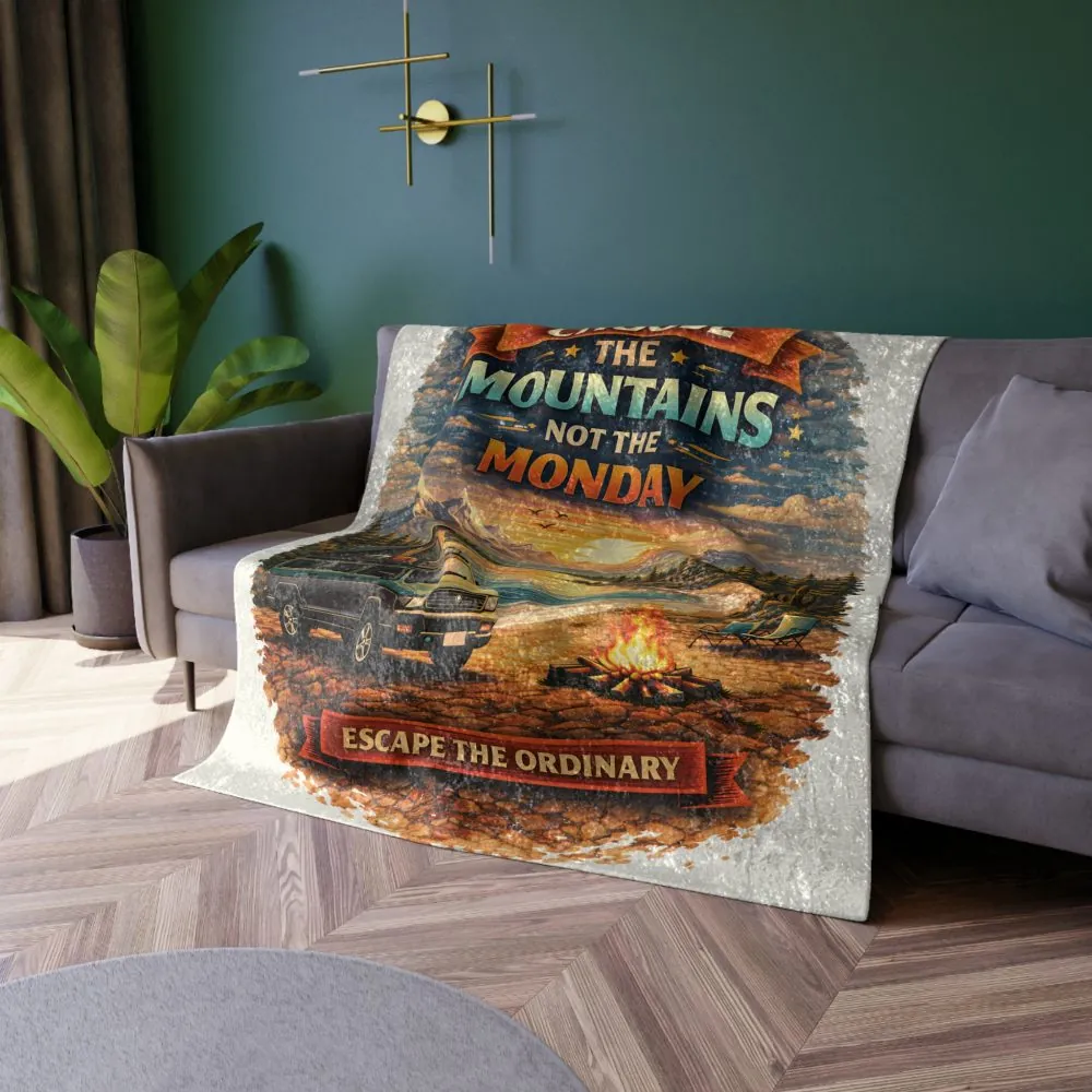 Crushed Velvet Blanket —"Choose The Mountens" Design Scenic-Line (Campervan)