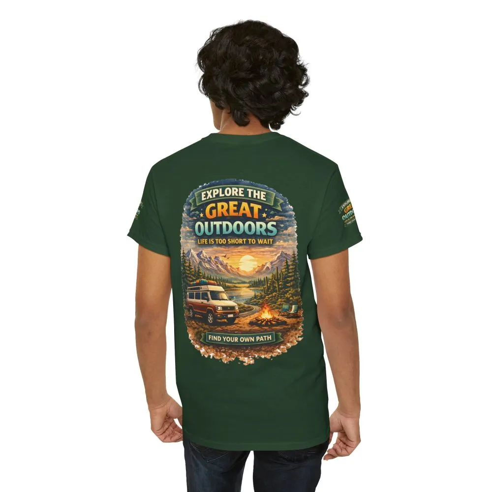 Unisex Heavy Cotton Tee — "Explore The Great Outdoors" Design Scenic-Line