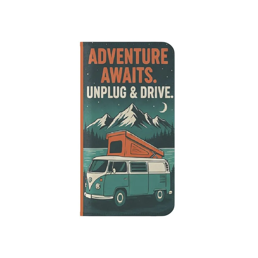 Flip Phone Case — "Adventure Awaits, Fuel Your Journey, Not the WiFi" Wallet Cover
