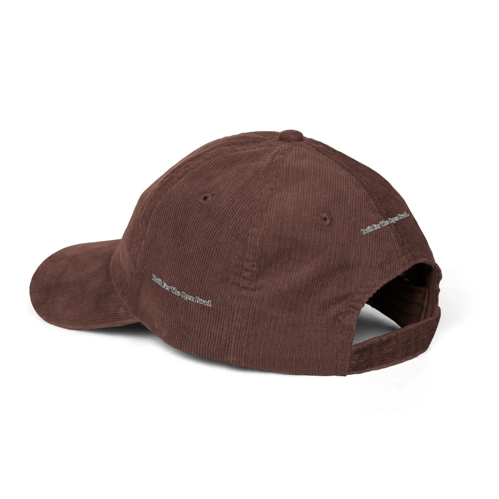 Vintage Corduroy Cap (Embroidery) — "Built For The Open Road" Embroidered Hat