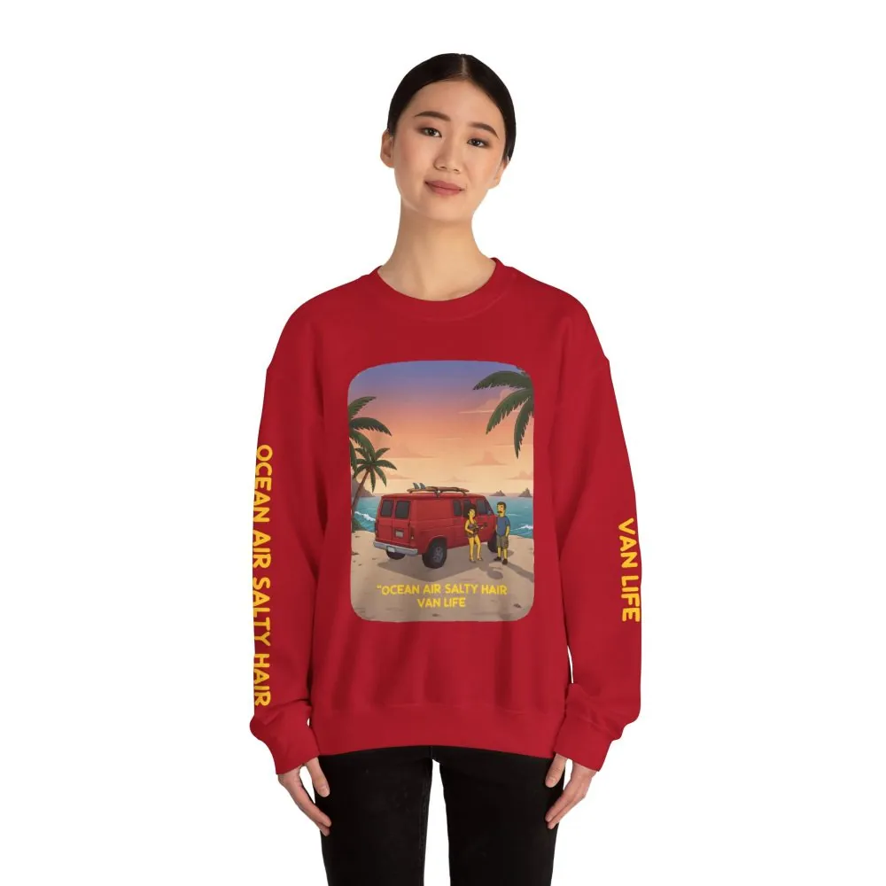 6084252124796581006_2048.jpeg Unisex Heavy Blend™ Crewneck Sweatshirt — "Ocean Air Salty Hair Van Life" Design Sitcom-Line