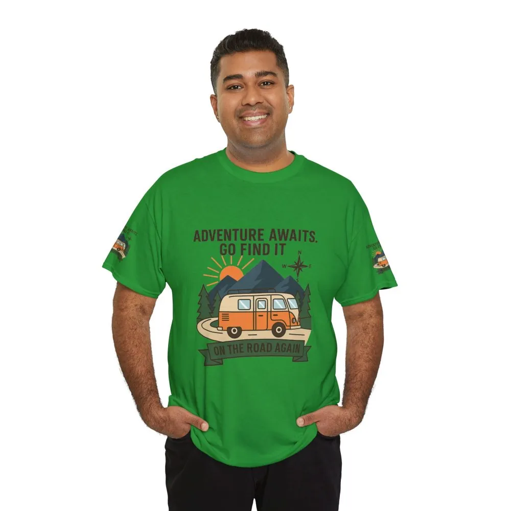 Unisex Heavy Cotton Tee — 'Adventure Awaits. Go Find It' Camper Van T‑Shirt