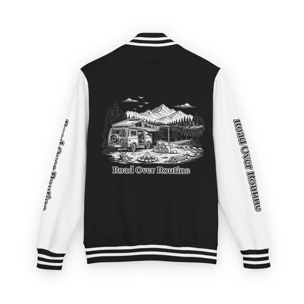 Unisex Heavyweight Letterman Jacket — "Road Over Routine" Travel Varsity Coat