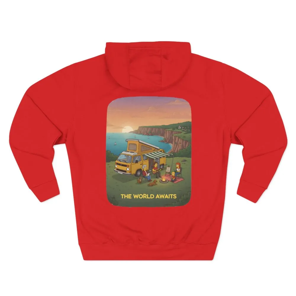 Three-Panel Fleece Hoodie - "The World Awaits" Design Sitcom-Line