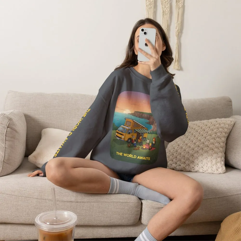 608989089485437515_2048.jpeg Unisex Heavy Blend™ Crewneck Sweatshirt — "The World Awaits" Design Sitcom-Line