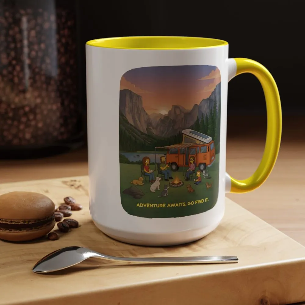 Accent Coffee Mug (11, 15oz) — "Adventure Awaits-Go Find It"" Design Sitcom-Line