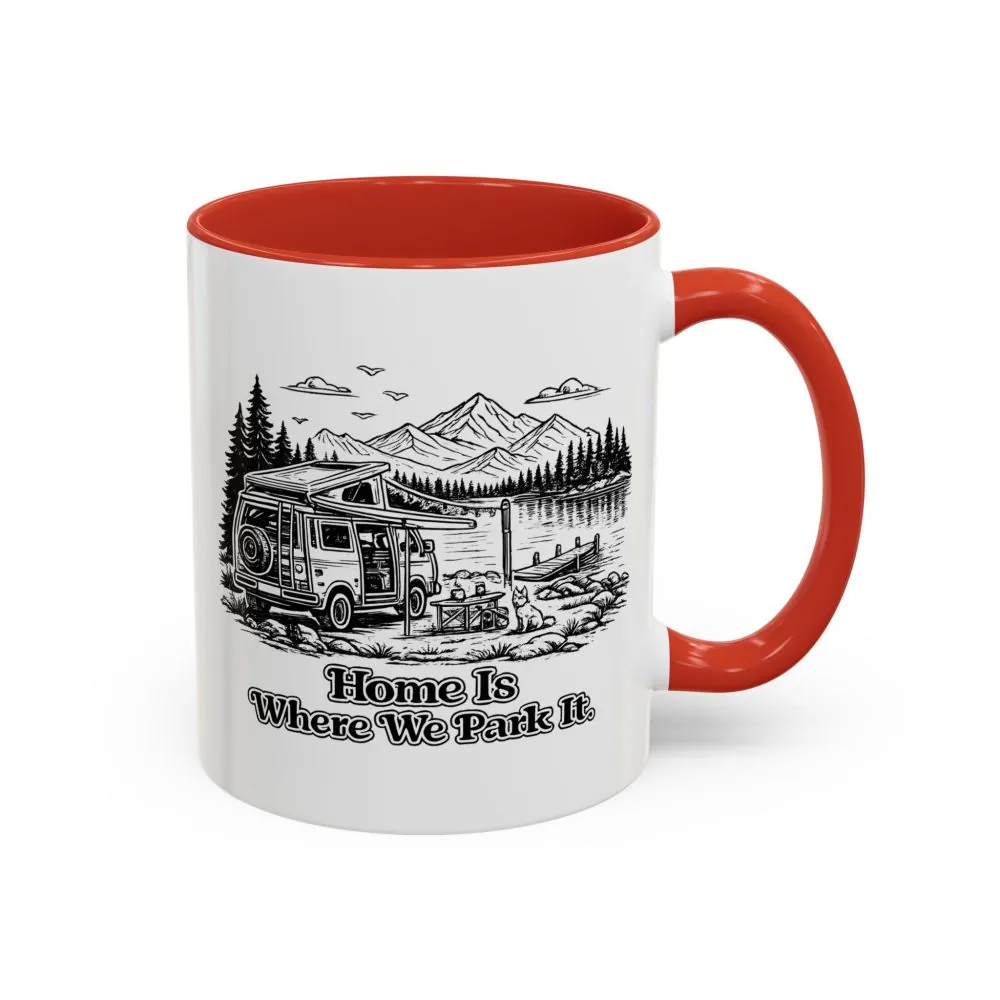 Accent Coffee Mug (11, 15oz) — "Home Is Where You Park It" Design Minimal-Line