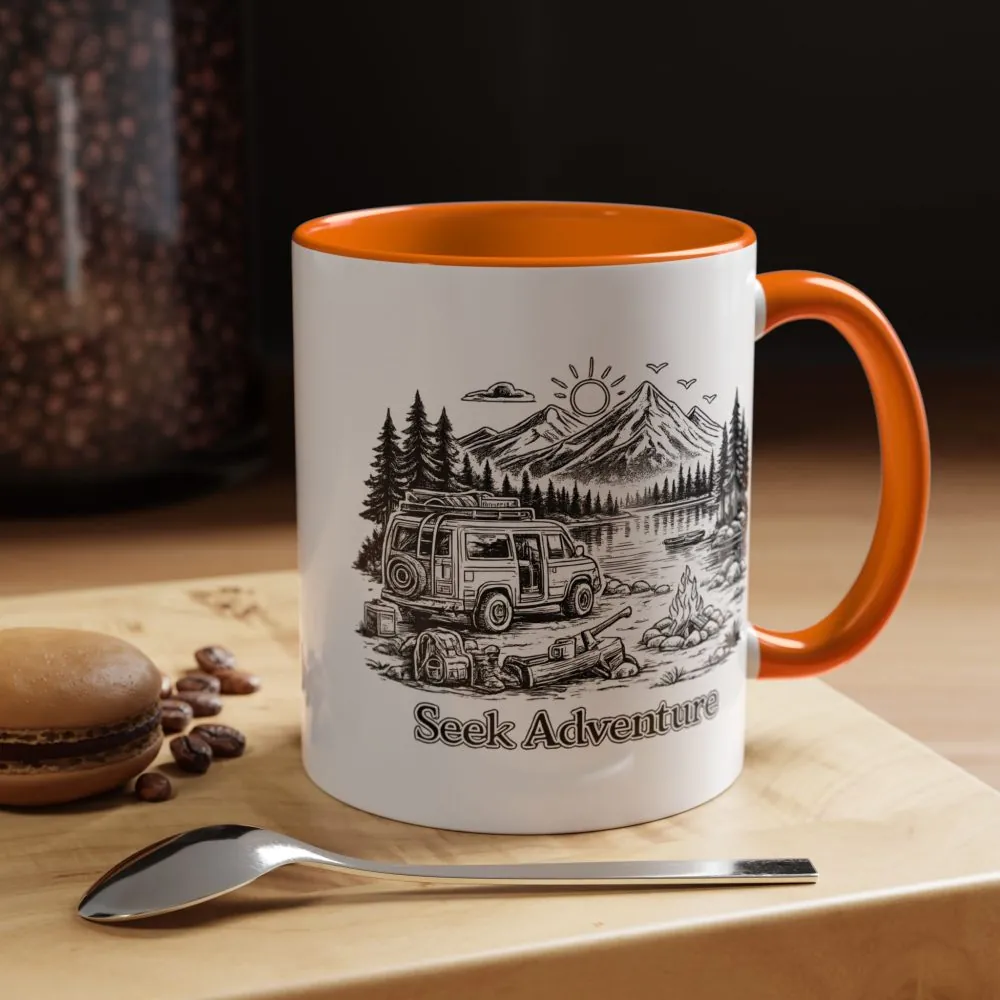 Accent Coffee Mug (11, 15oz) — "Seek Adventure" Design Minimal-Line