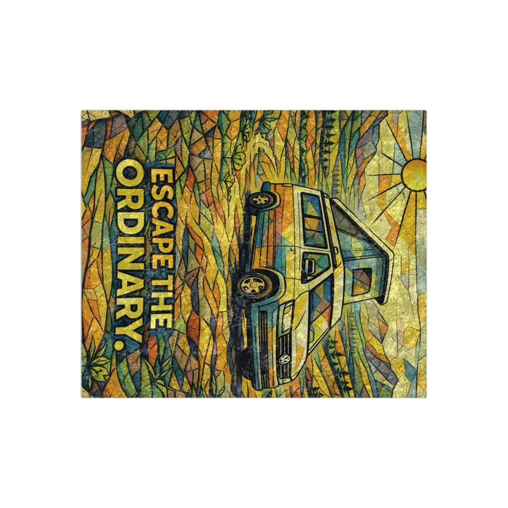 Crushed Velvet Blanket —"Escape The Ordinary" Design Cubic-Line (Campervan)