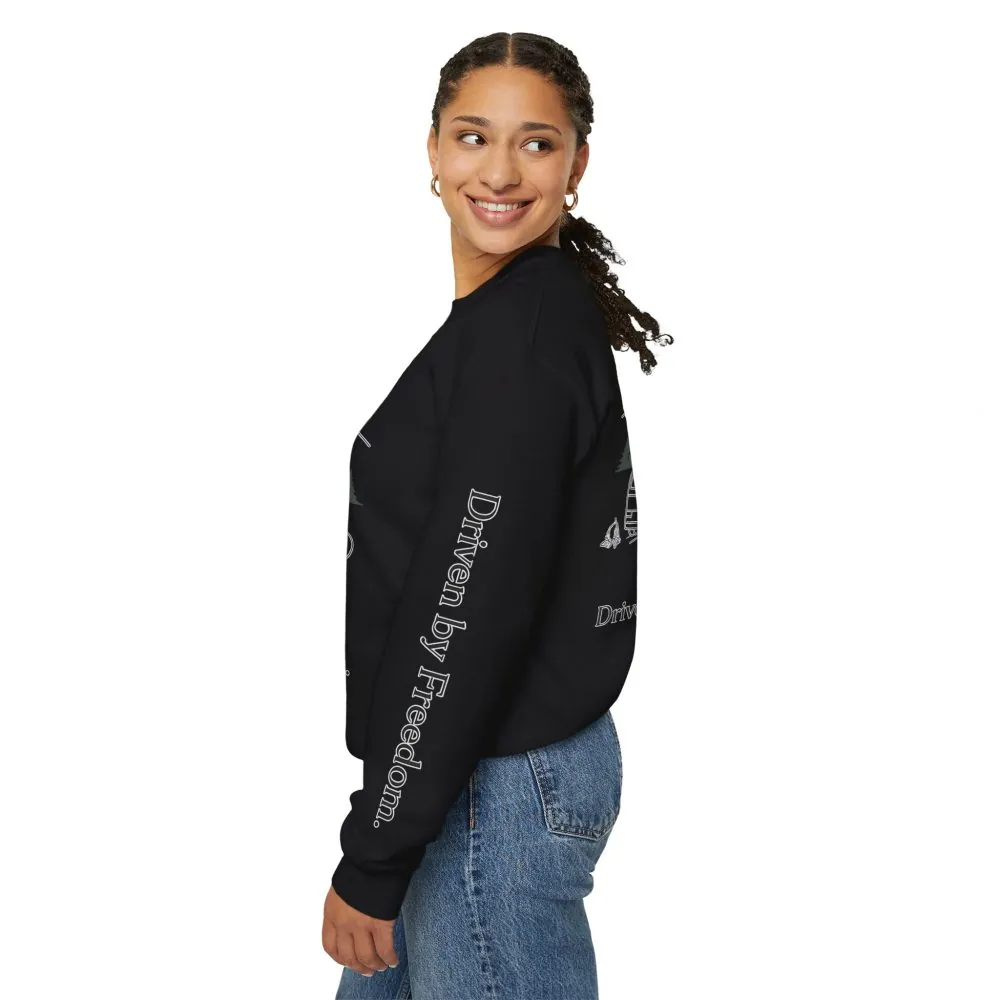 Unisex Heavy Blend™ Crewneck Sweatshirt — "Driven By Freedom" Design Minimal-Line