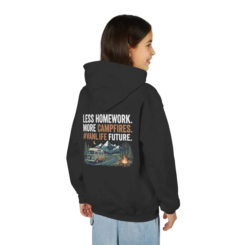 Youth Hoodie(Gildan) – Less Worry, More Campfires #VanLife Adventure Pullover