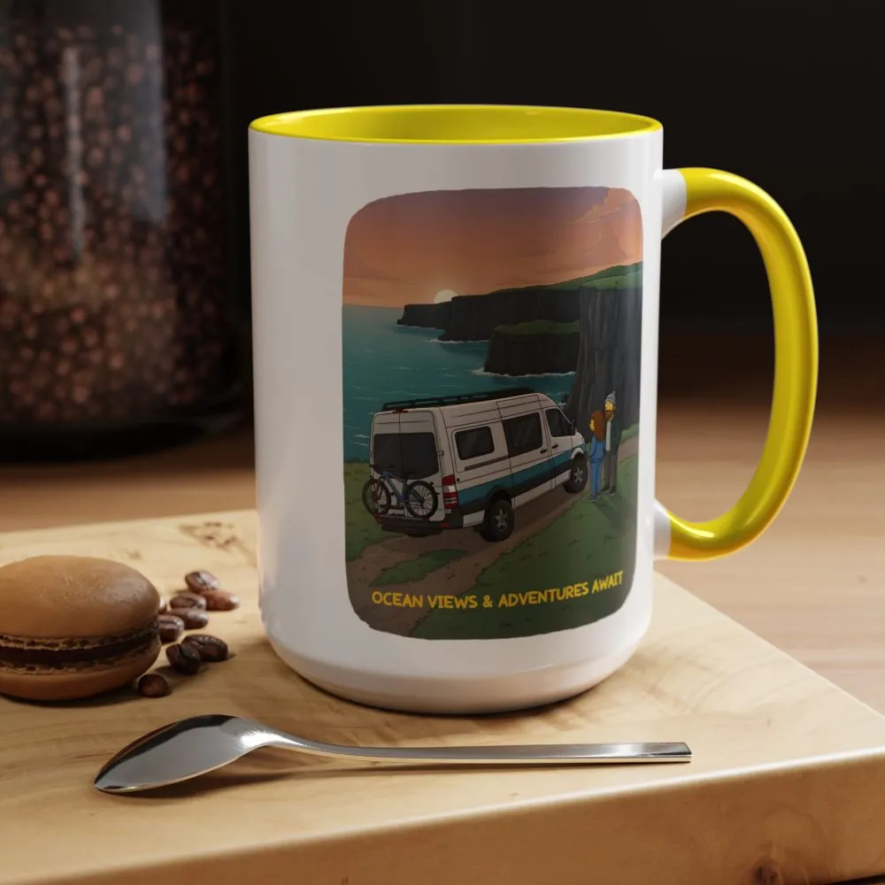 Accent Coffee Mug (11, 15oz) — "Ocean Views-Adventures Awaits" Design Sitcom-Line