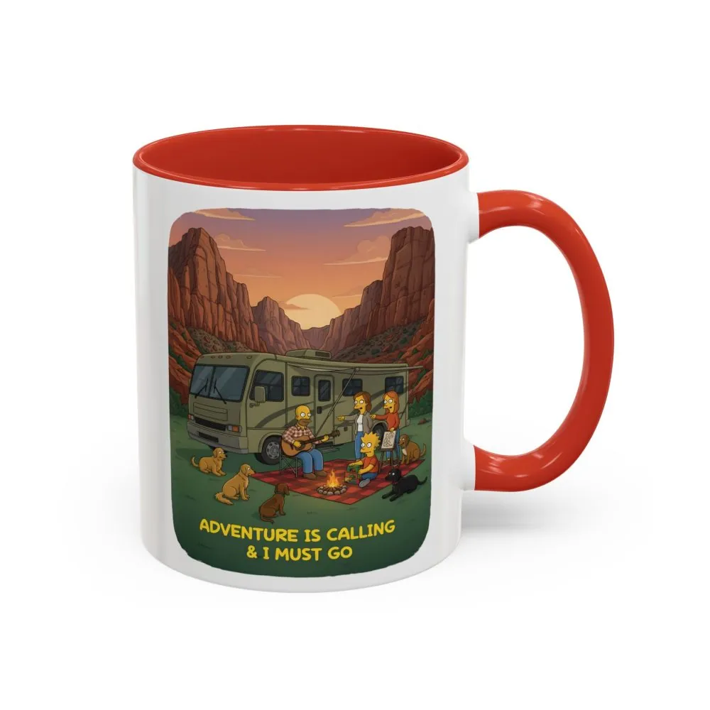 Accent Coffee Mug (11, 15oz) — "Adventure Is Calling-I Must Go" Design Sitcom-Line